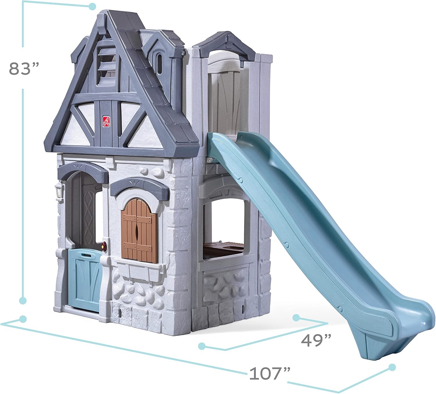 Step2 Enchanting Adventures 2-Story Kids Playhouse, Outdoor Playhouse with Kitchenette & Slide, Rock Climbing Wall, Made of Durable Plastice, For Toddlers 4-8 Years Old(Playhouse & Slide)