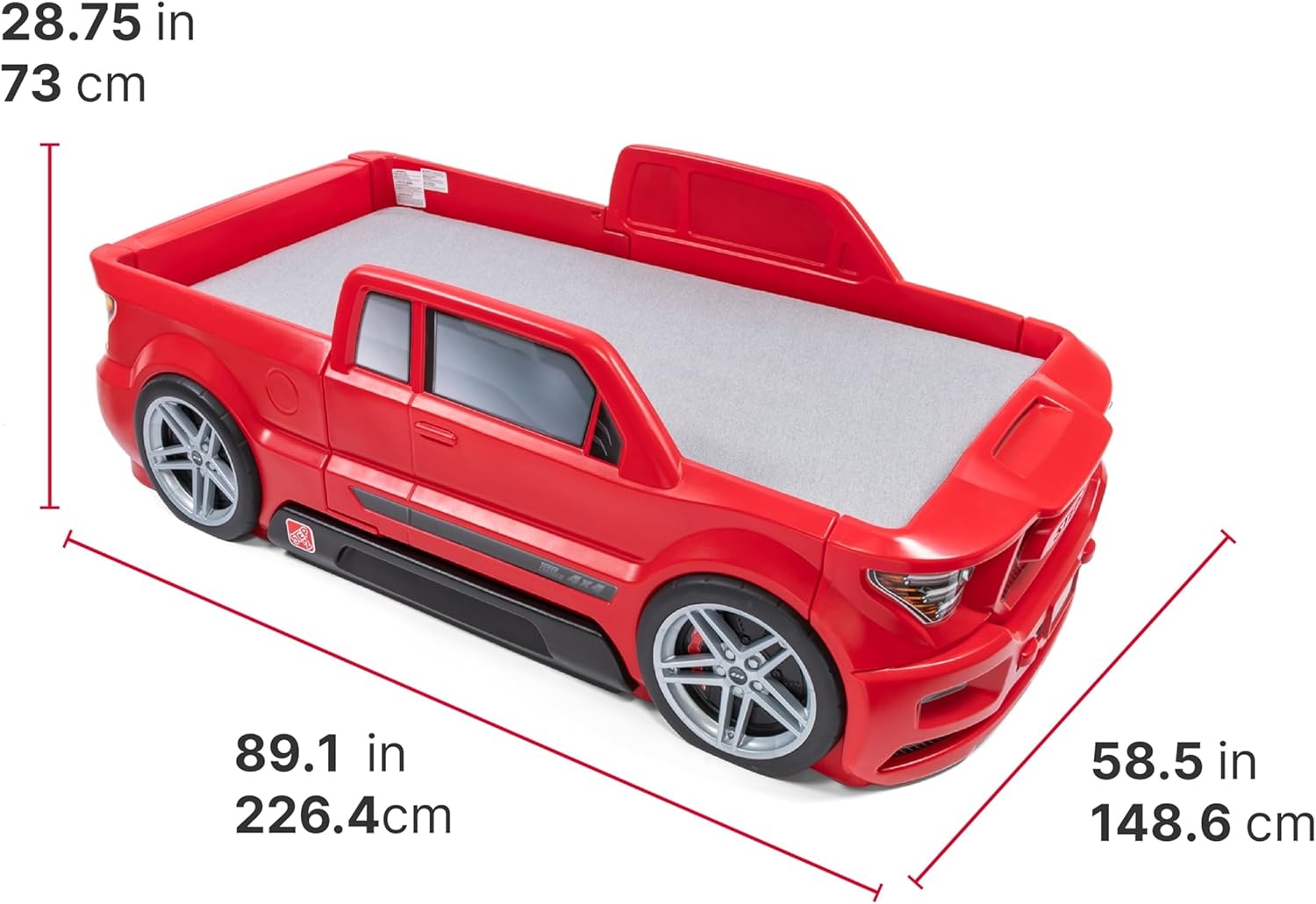 Step2 Turbocharged Twin Size Truck Car Bed, Car Bed for Boys & Girls, Working Headlights & Built-In Storage, Made of Durable Plastic, For Toddlers 3+ Years Old, Vibrant Red(Red Truck)