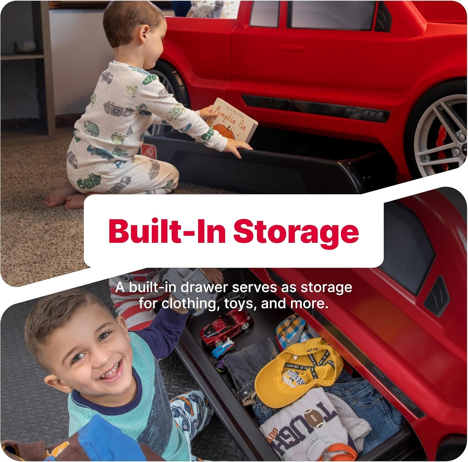 Step2 Turbocharged Twin Size Truck Car Bed, Car Bed for Boys & Girls, Working Headlights & Built-In Storage, Made of Durable Plastic, For Toddlers 3+ Years Old, Vibrant Red(Red Truck)