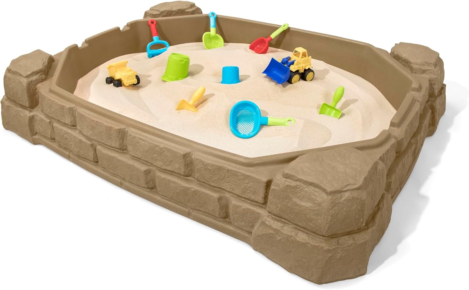 Step2 Naturally Playful Sandbox II, Kids Sand Activity Sensory Play Pit, Summer Outdoor Toys, 7 Piece Water Toy Accessories, for Toddlers 1+ Years Old(Naturally Playful Sandbox)