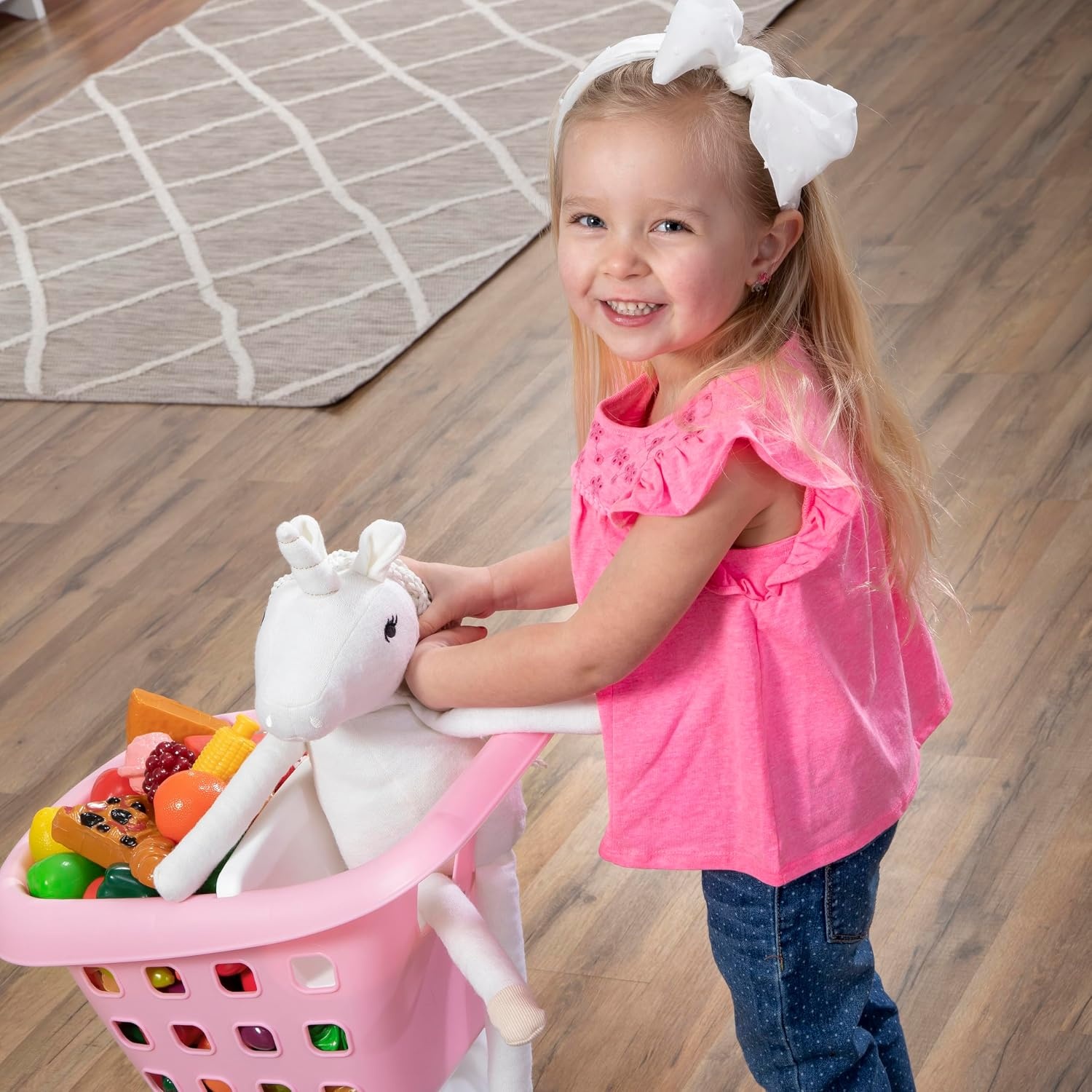 Step2 Little Helper’s Shopping Cart for Kids, Play Grocery Cart, Made of Durable Plastic, for Toddlers 2+ Years Old, Blue(Pink)