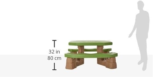 Step2 Naturally Playful Kids Picnic Table with Removeable Umbrella, Indoor/Outdoor Toys, Fits 6 Children, Made of Durable Plastic, For Toddlers 3+ Years Old, Green & Leaves(Green & Leaves)