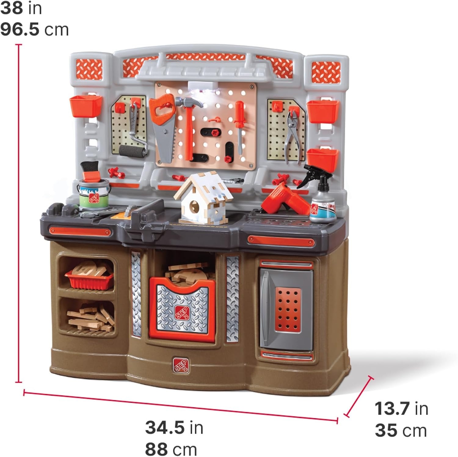 Step2 Big Builders Pro Workshop for Kids, Indoor/Outdoor Tool Bench for Children, Interactive Play with Sounds, Includes 45 Piece Toy Accessory Kit, Made of Durable Plastic, For Toddlers 3+ Years Old