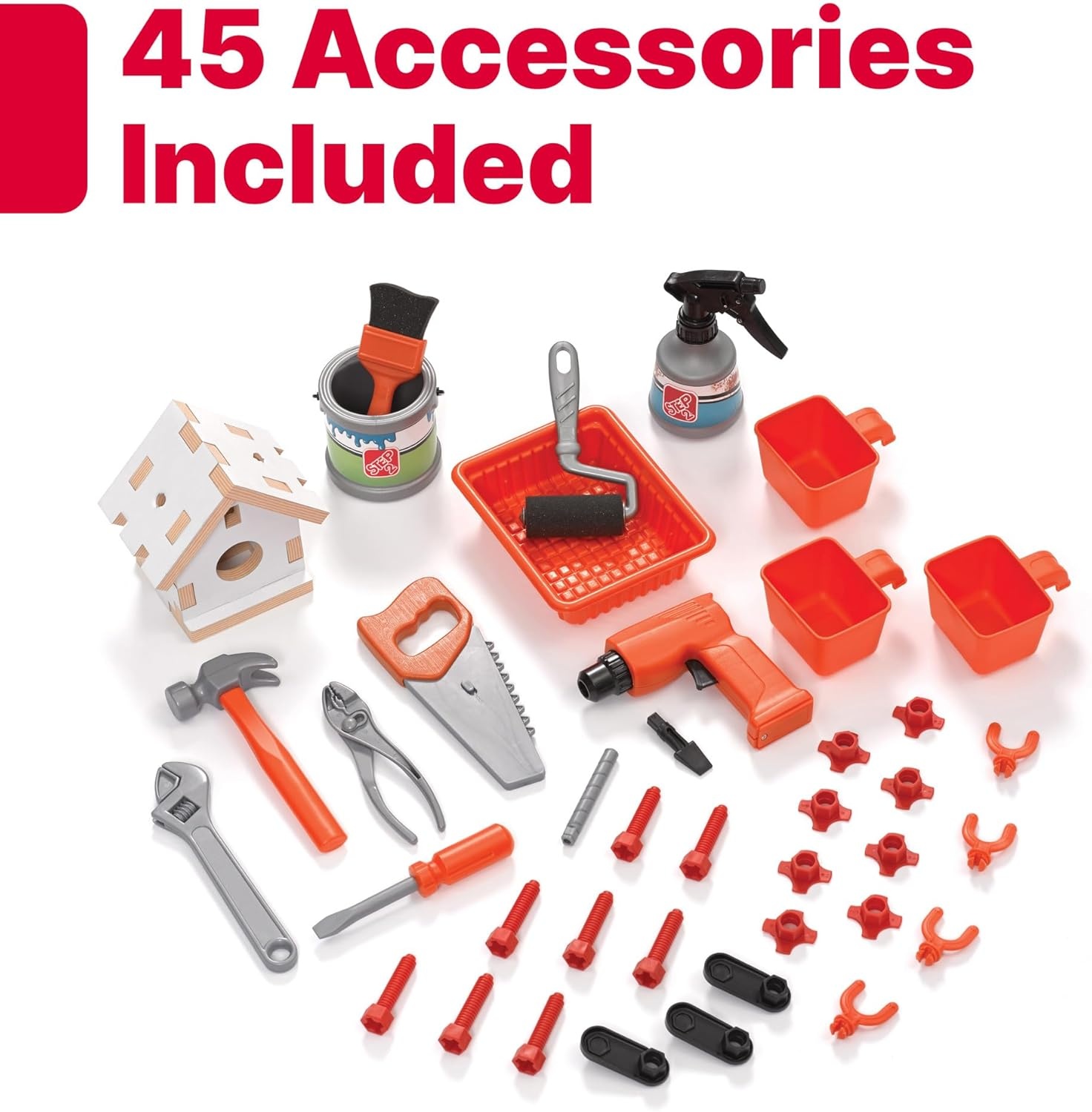 Step2 Big Builders Pro Workshop for Kids, Indoor/Outdoor Tool Bench for Children, Interactive Play with Sounds, Includes 45 Piece Toy Accessory Kit, Made of Durable Plastic, For Toddlers 3+ Years Old