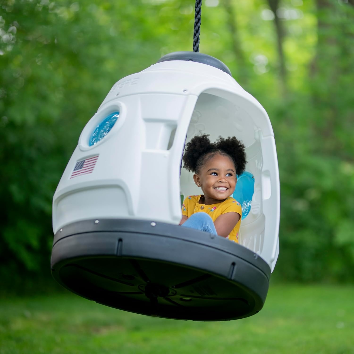 Step2 Space Capsule Swing, Kids Indoor/Outdoor Swing or Playhouse, Backyard Playground Set, Attach to Playset or Tree, for Children 3-8 Years Old