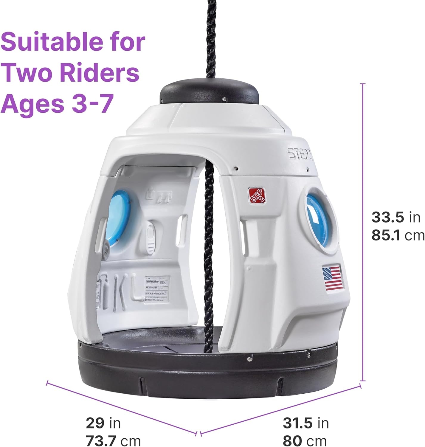 Step2 Space Capsule Swing, Kids Indoor/Outdoor Swing or Playhouse, Backyard Playground Set, Attach to Playset or Tree, for Children 3-8 Years Old