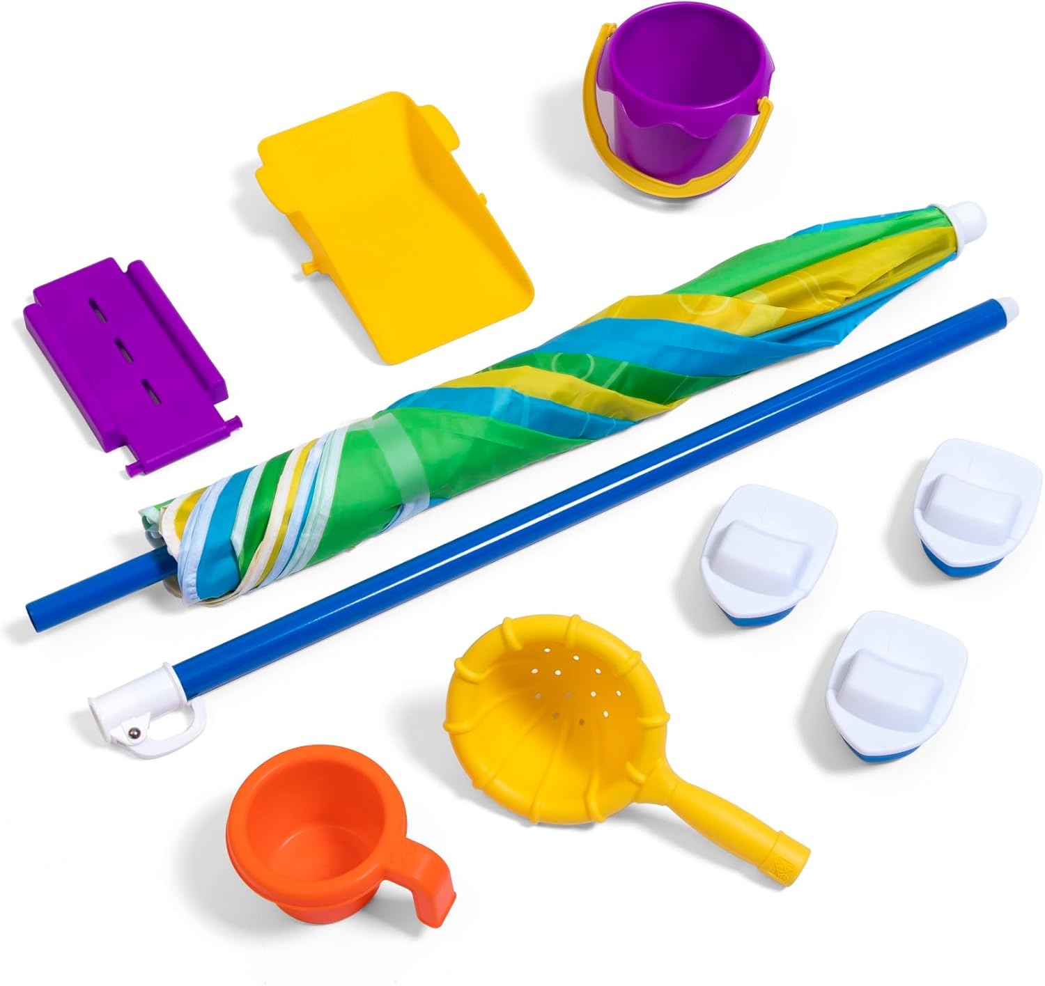 Step2 Waterpark Wonders Two Tier Water Table, Kids Water Activity Sensory Playset with Umbrella, Garden Hose Sprinkler Attachment, 11 Piece Accessories, Outdoor Summer Toy, Ages 18 Months+, Blue