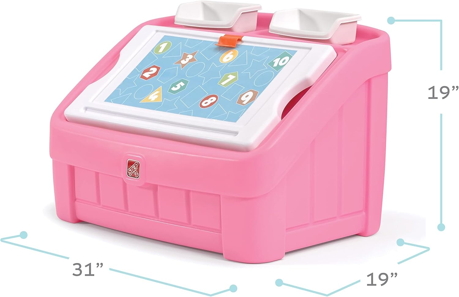 Step2 2-in-1 Toy Box & Art Lid, Kids Toy Storage Bin & Organizer, Easel & Chest in One, Made of Durable Plastic, For Toddlers 2+ Years Old, Tan(Pink)