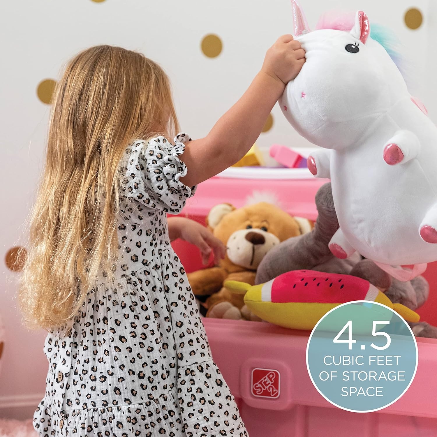 Step2 2-in-1 Toy Box & Art Lid, Kids Toy Storage Bin & Organizer, Easel & Chest in One, Made of Durable Plastic, For Toddlers 2+ Years Old, Tan(Pink)