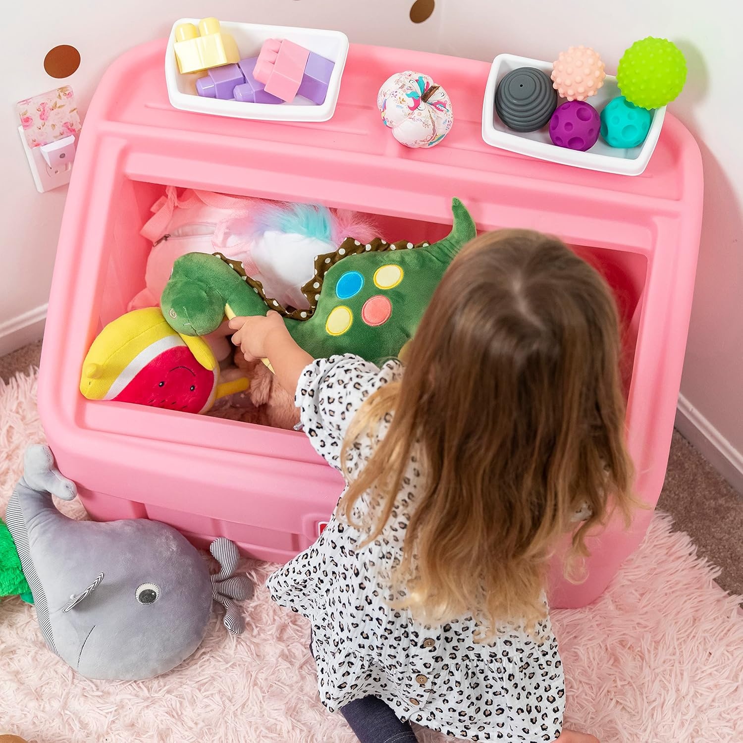 Step2 2-in-1 Toy Box & Art Lid, Kids Toy Storage Bin & Organizer, Easel & Chest in One, Made of Durable Plastic, For Toddlers 2+ Years Old, Tan(Pink)