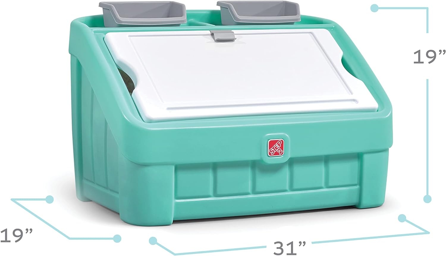 Step2 2-in-1 Toy Box & Art Lid, Kids Toy Storage Bin & Organizer, Easel & Chest in One, Made of Durable Plastic, For Toddlers 2+ Years Old, Tan(Mint)