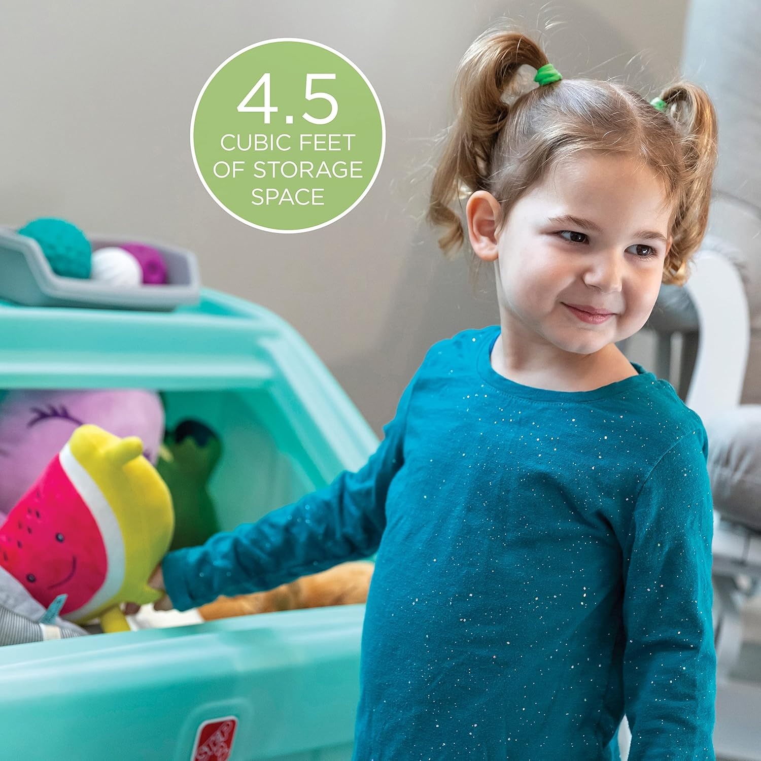 Step2 2-in-1 Toy Box & Art Lid, Kids Toy Storage Bin & Organizer, Easel & Chest in One, Made of Durable Plastic, For Toddlers 2+ Years Old, Tan(Mint)