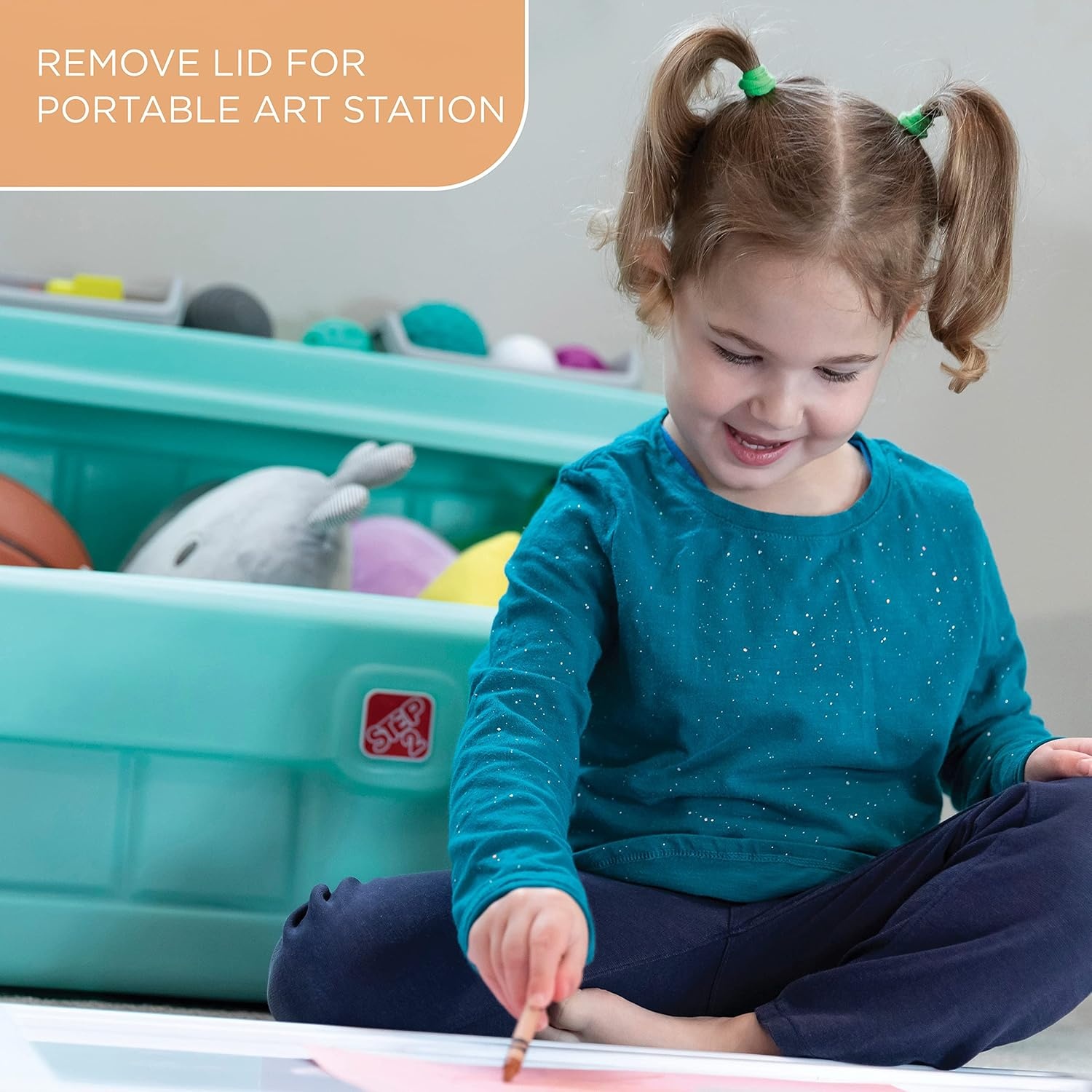 Step2 2-in-1 Toy Box & Art Lid, Kids Toy Storage Bin & Organizer, Easel & Chest in One, Made of Durable Plastic, For Toddlers 2+ Years Old, Tan(Mint)