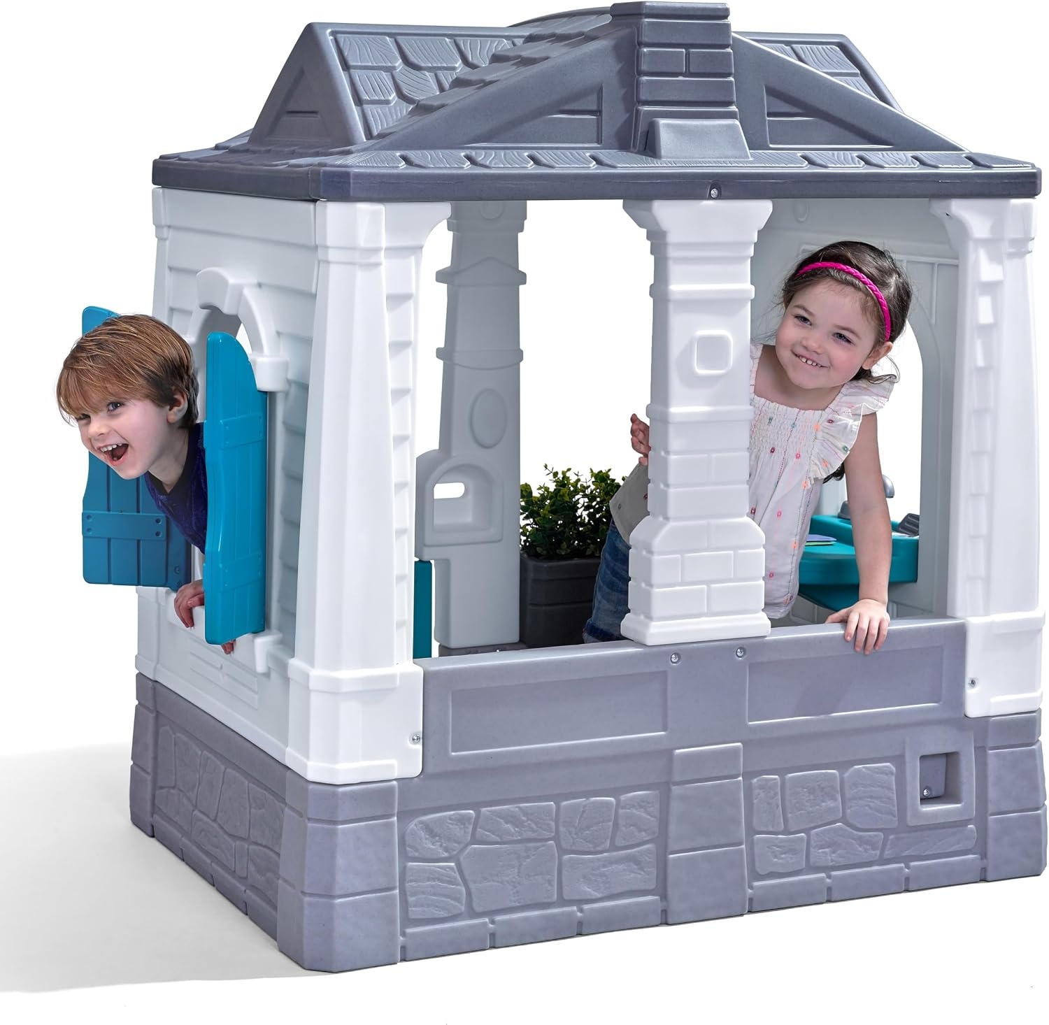 Step2 Neat & Tidy Cottage Kids Playhouse, Indoor and Outdoor Playset, Interactive Sounds, Toddlers 1.5+ Years Old, Easy to Assemble, Grey(Grey)