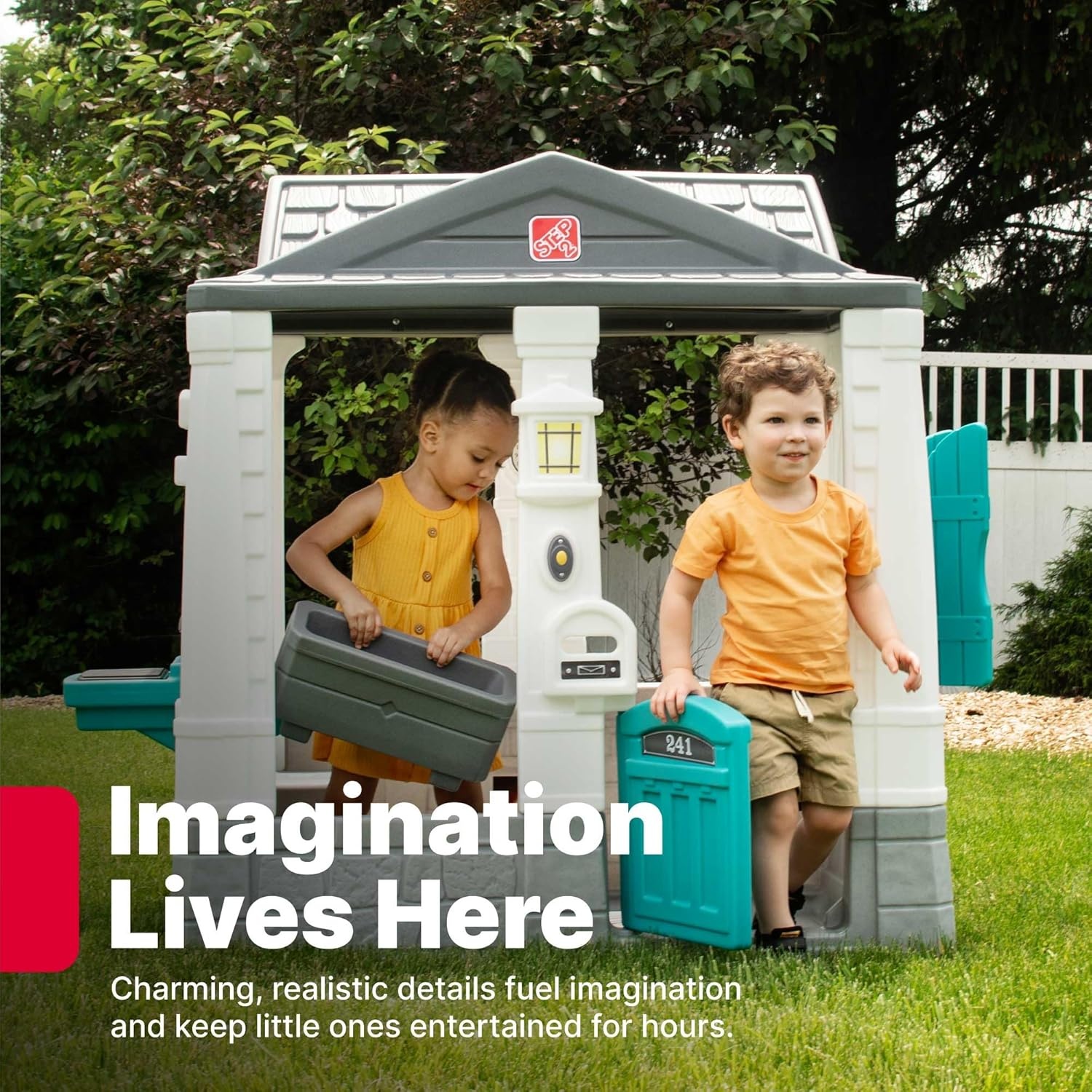 Step2 Neat & Tidy Cottage Kids Playhouse, Indoor and Outdoor Playset, Interactive Sounds, Toddlers 1.5+ Years Old, Easy to Assemble, Grey(Grey)