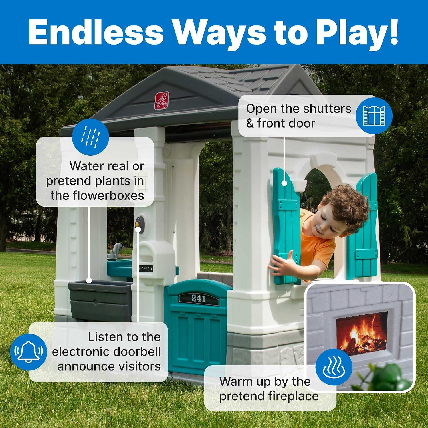 Step2 Neat & Tidy Cottage Kids Playhouse, Indoor and Outdoor Playset, Interactive Sounds, Toddlers 1.5+ Years Old, Easy to Assemble, Grey(Grey)