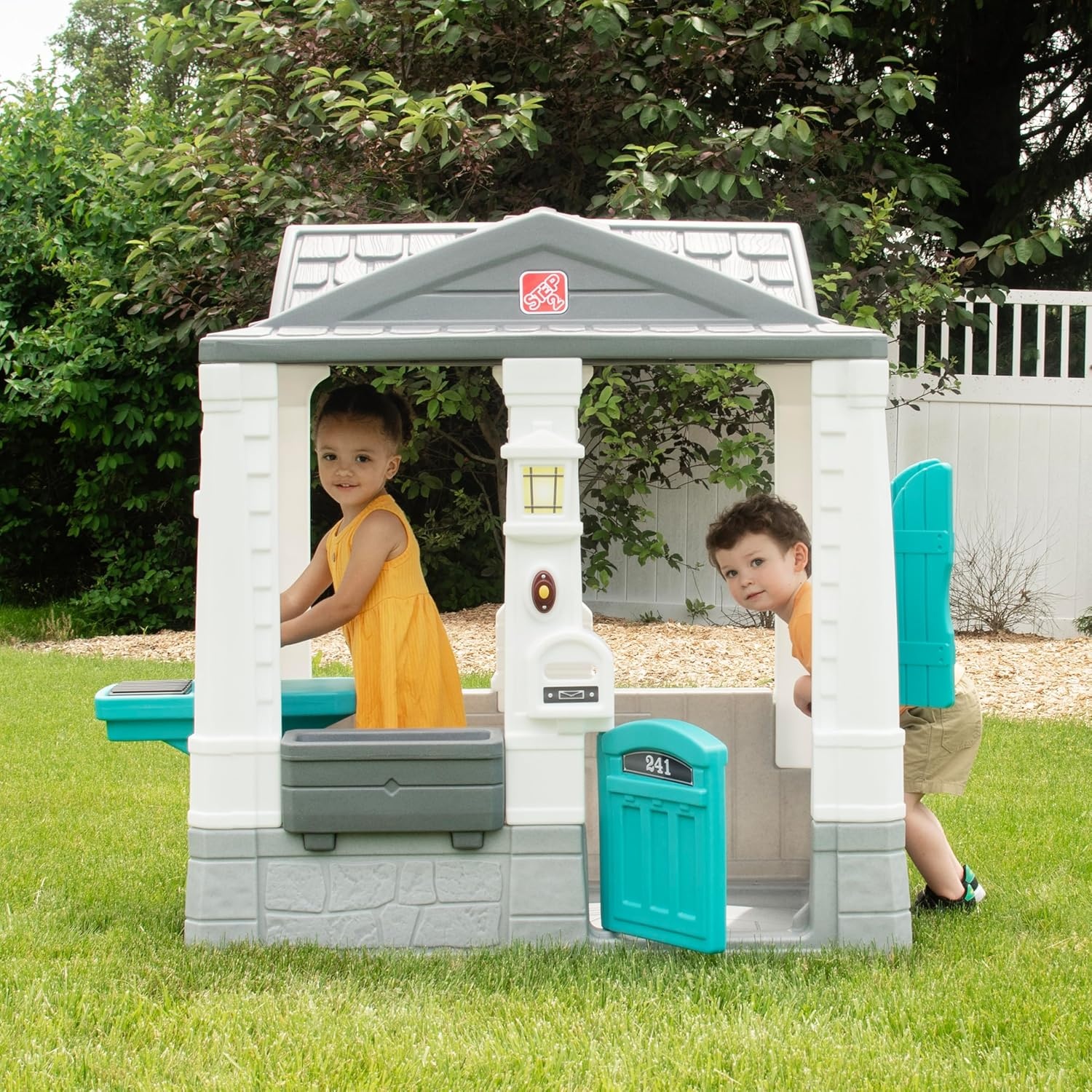 Step2 Neat & Tidy Cottage Kids Playhouse, Indoor and Outdoor Playset, Interactive Sounds, Toddlers 1.5+ Years Old, Easy to Assemble, Grey(Grey)