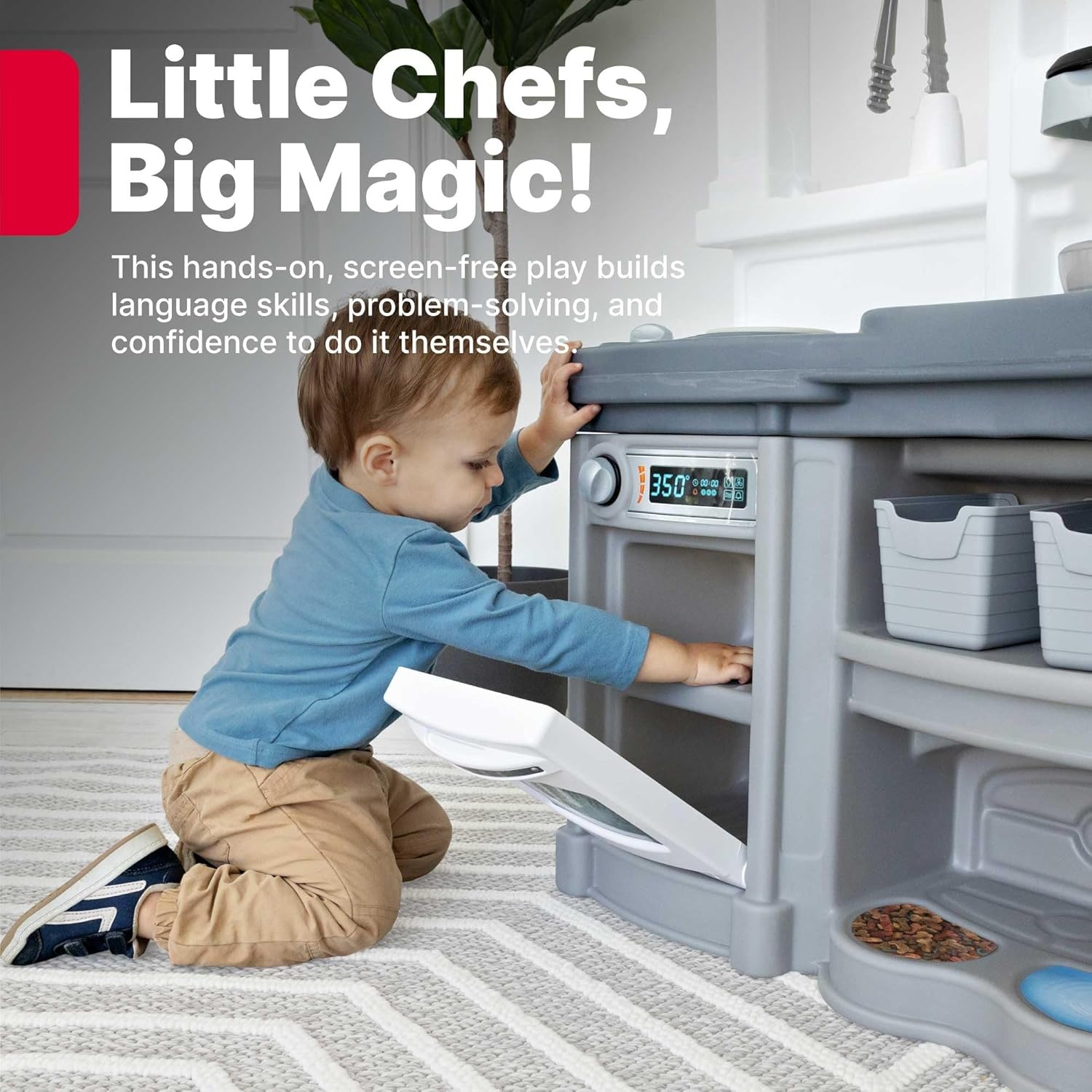 Step2 Fun with Friends Kids Kitchen Playset, Indoor/Outdoor Kitchenette with Lights & Sounds, Durable Plastic, 25-Piece Toy Accessories, Toddlers 2+ Years, Gray(Gray)