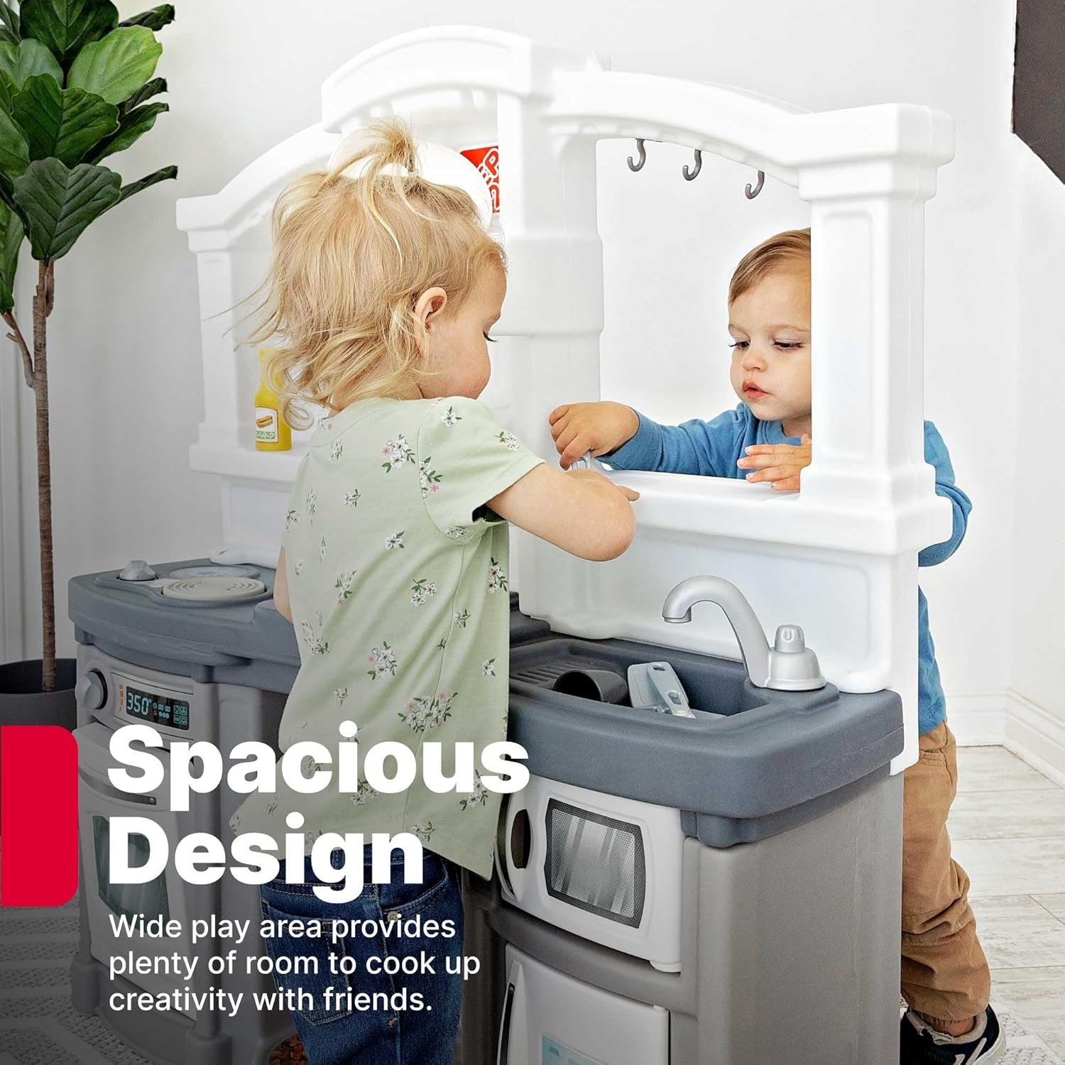 Step2 Fun with Friends Kids Kitchen Playset, Indoor/Outdoor Kitchenette with Lights & Sounds, Durable Plastic, 25-Piece Toy Accessories, Toddlers 2+ Years, Gray(Gray)