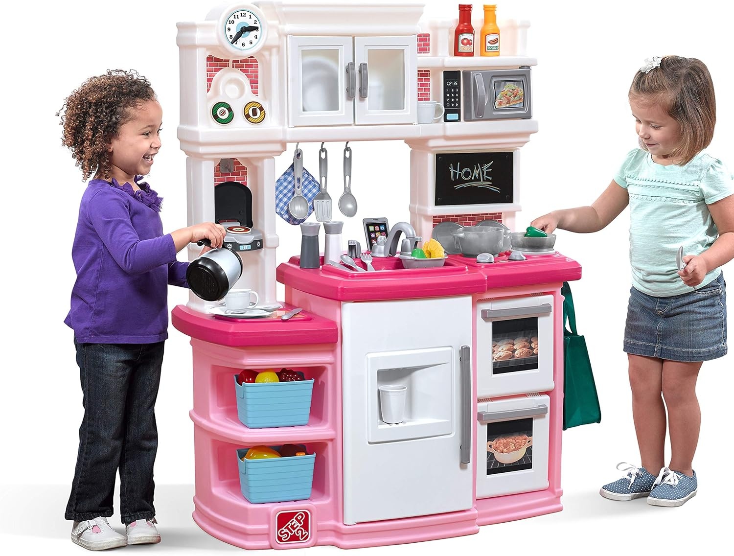Step2 Great Gourmet Kids Kitchen Playset, Indoor/Outdoor Kitchenette, Interactive Play with Lights and Sounds, Made of Durable Plastic, Includes 33 Piece Toy Accessories, Toddlers 3+ Years Old, Tan(Pink)