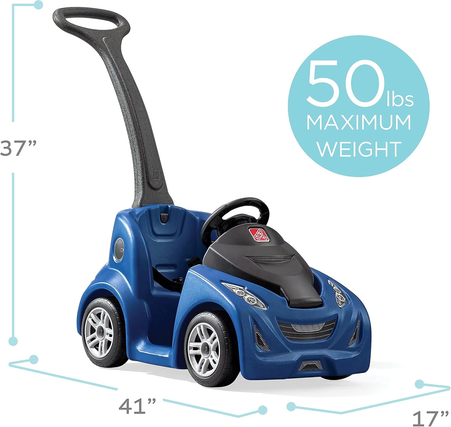 Step2 Push Around Buggy GT Kids Push Car, Ride On Toy, Stroller Substitute, Includes Seat Belt & Horn, Made of Durable Plastic, Max Weight 50 lbs., For Toddlers 1.5-3 Years Old, Blue(Blue)