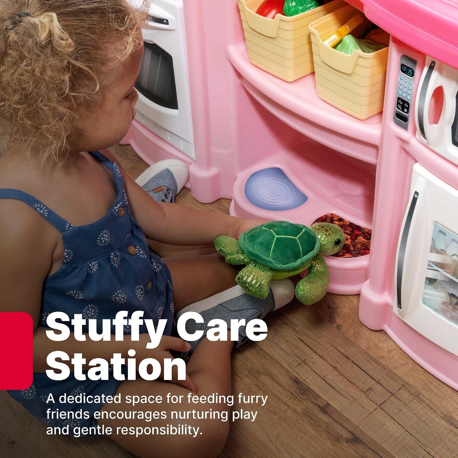 Step2 Fun with Friends Kids Kitchen Playset, Indoor/Outdoor Kitchenette with Lights & Sounds, Durable Plastic, 25-Piece Toy Accessories, Toddlers 2+ Years, Gray(Pink)