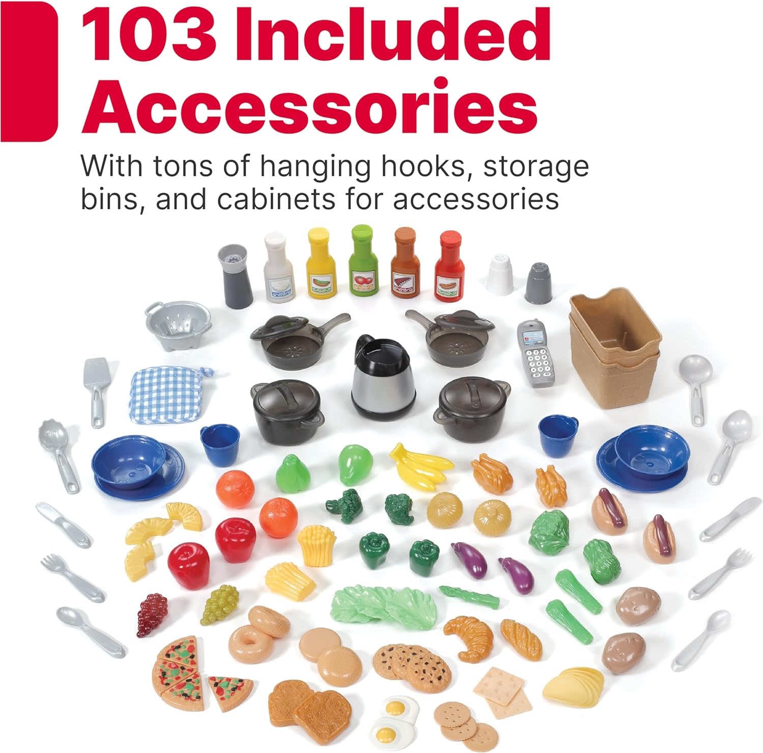 Step2 Grand Walk-In Kitchen & Grill Kids Playset, Indoor/Outdoor Kitchenette, Interactive Play with Lights and Sounds, Durable Plastic, 103 Piece Toy Accessories, Toddlers 2+ Years Old, Brown/Tan(Brown & Tan)