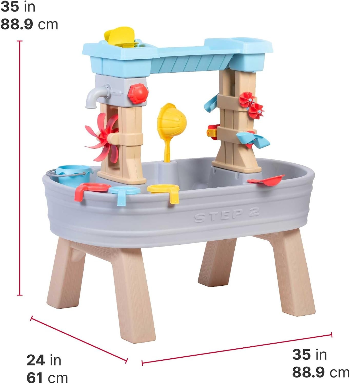 Step2 Rain Showers & Flow Kids Water Table, Outdoor Toddler Activity Table, 15-Piece Accessory Set, Ages 1.5+ Years Old, Multicolor (Gray, Blue, Red)