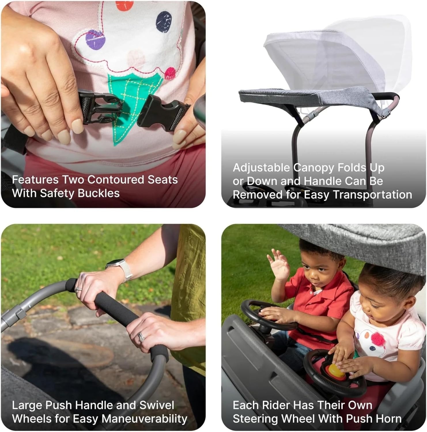 Step2 Side-by-Side Push Around SUV, Kids Push Car, 2 Seats, Stroller Substitute, Includes Seat Belts & Horns, Made of Durable Plastic, Max Weight 100 lbs., for Toddlers 1.5-5 Years Old, Gray(Gray)