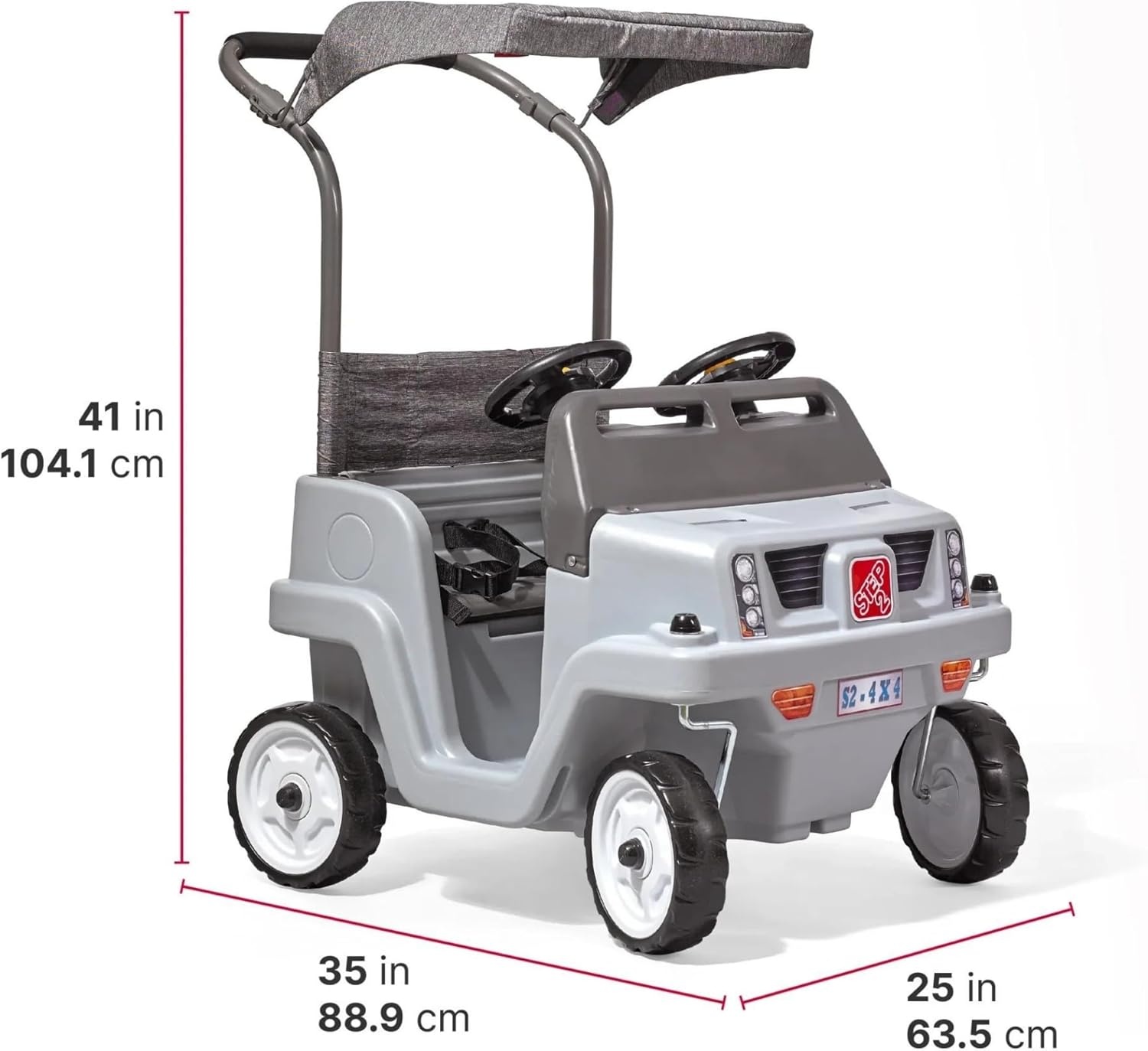 Step2 Side-by-Side Push Around SUV, Kids Push Car, 2 Seats, Stroller Substitute, Includes Seat Belts & Horns, Made of Durable Plastic, Max Weight 100 lbs., for Toddlers 1.5-5 Years Old, Gray(Gray)