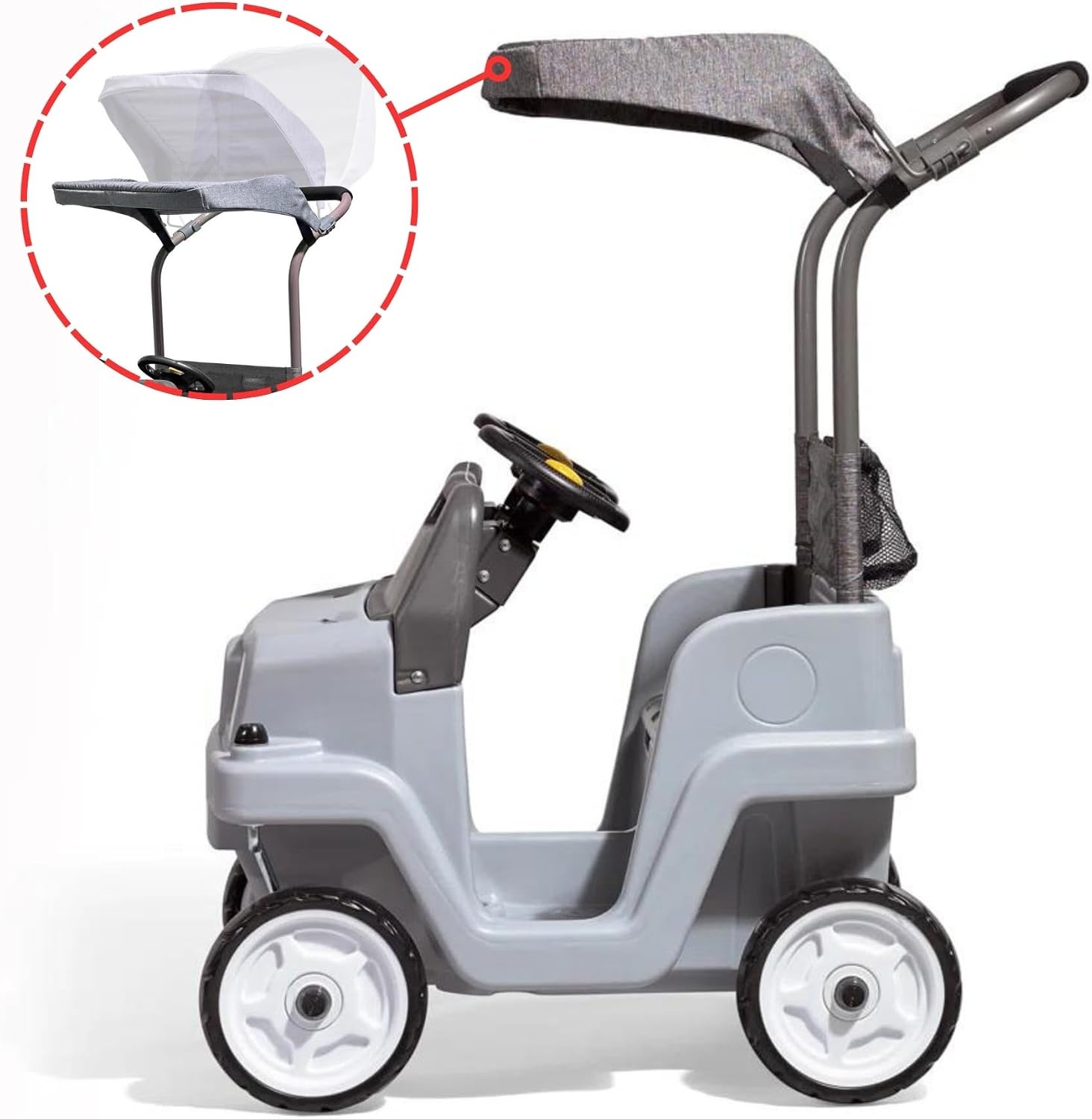 Step2 Side-by-Side Push Around SUV, Kids Push Car, 2 Seats, Stroller Substitute, Includes Seat Belts & Horns, Made of Durable Plastic, Max Weight 100 lbs., for Toddlers 1.5-5 Years Old, Gray(Gray)