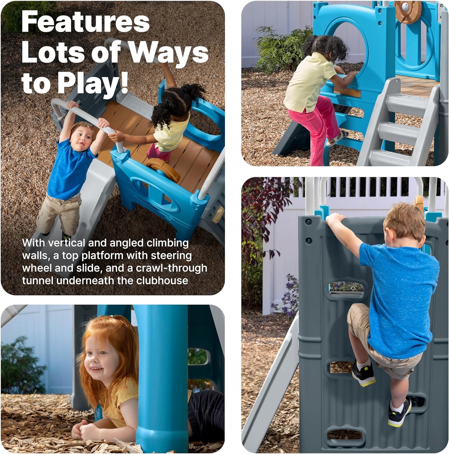 Step2 Scout & Slide Climber, Kids Outdoor Playset, Backyard Playground Set, Slide, Climbing Wall, Tunnel, Outside Vintage Style Jungle Gym, for Toddlers 2-6 Years Old(Climber)