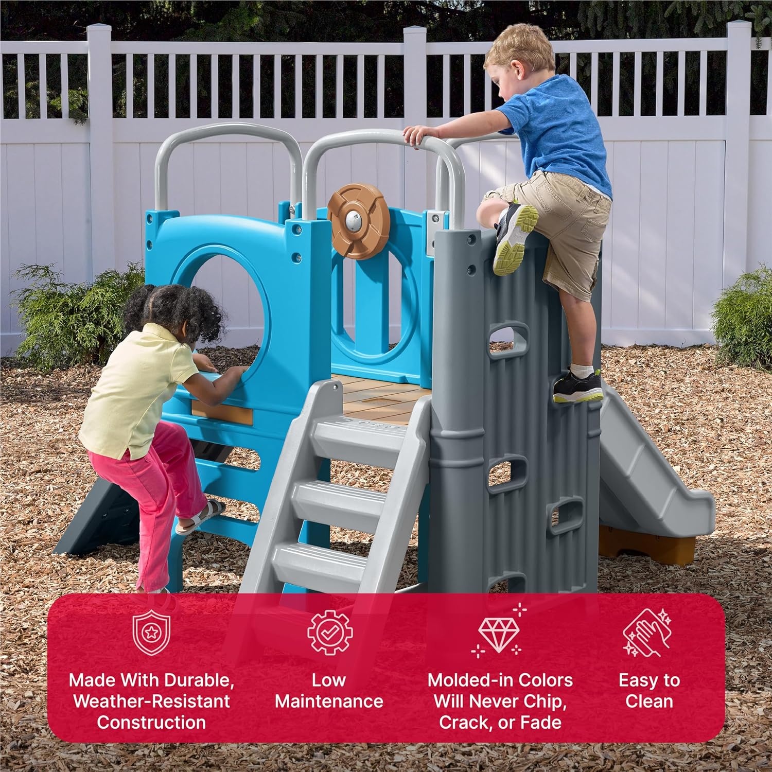 Step2 Scout & Slide Climber, Kids Outdoor Playset, Backyard Playground Set, Slide, Climbing Wall, Tunnel, Outside Vintage Style Jungle Gym, for Toddlers 2-6 Years Old(Climber)
