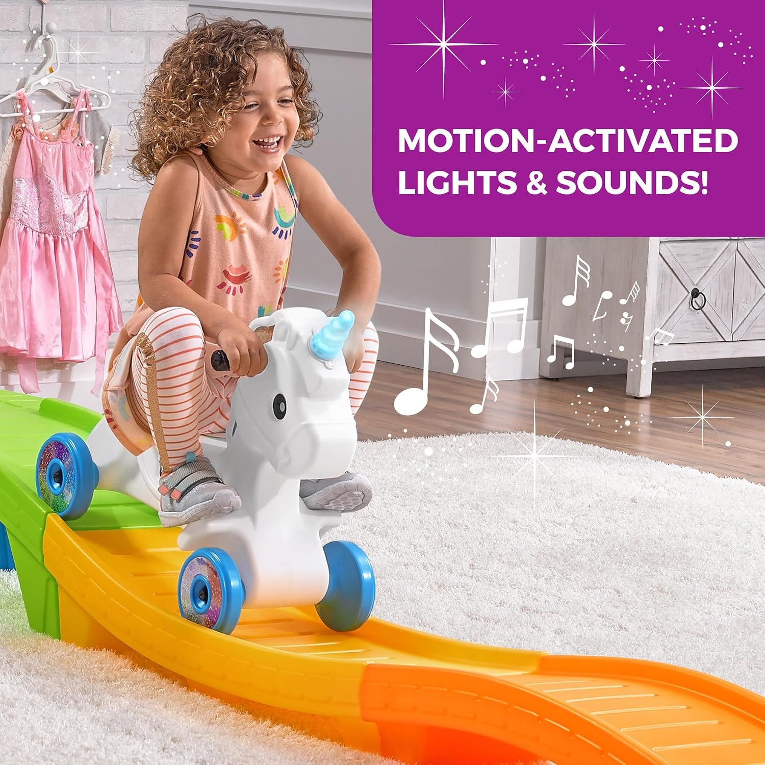 Step2 Unicorn Up & Down Roller Coaster Kids Ride On Toy, Push Car, Indoor/Outdoor Playset, Made of Durable Plastic, Max Weight 50 lbs., For Toddlers 2-5 Years Old, Multicolor(Unicorn)