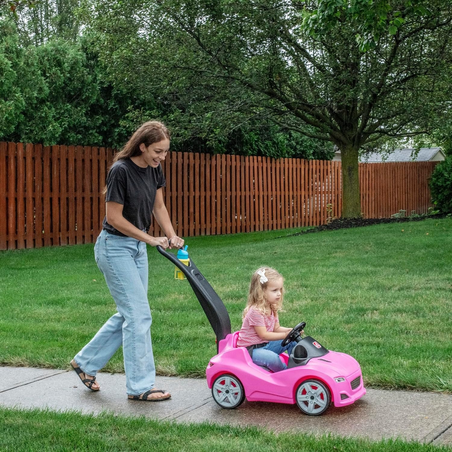 Step2 Whisper Ride Cruiser Kids Push Car, Ride On Toy, Stroller Substitute, Includes Seat Belt & Horn, Made of Durable Plastic, Max Weight 50 lbs., For Toddlers 1.5-4 Years Old, Pink(Pink)