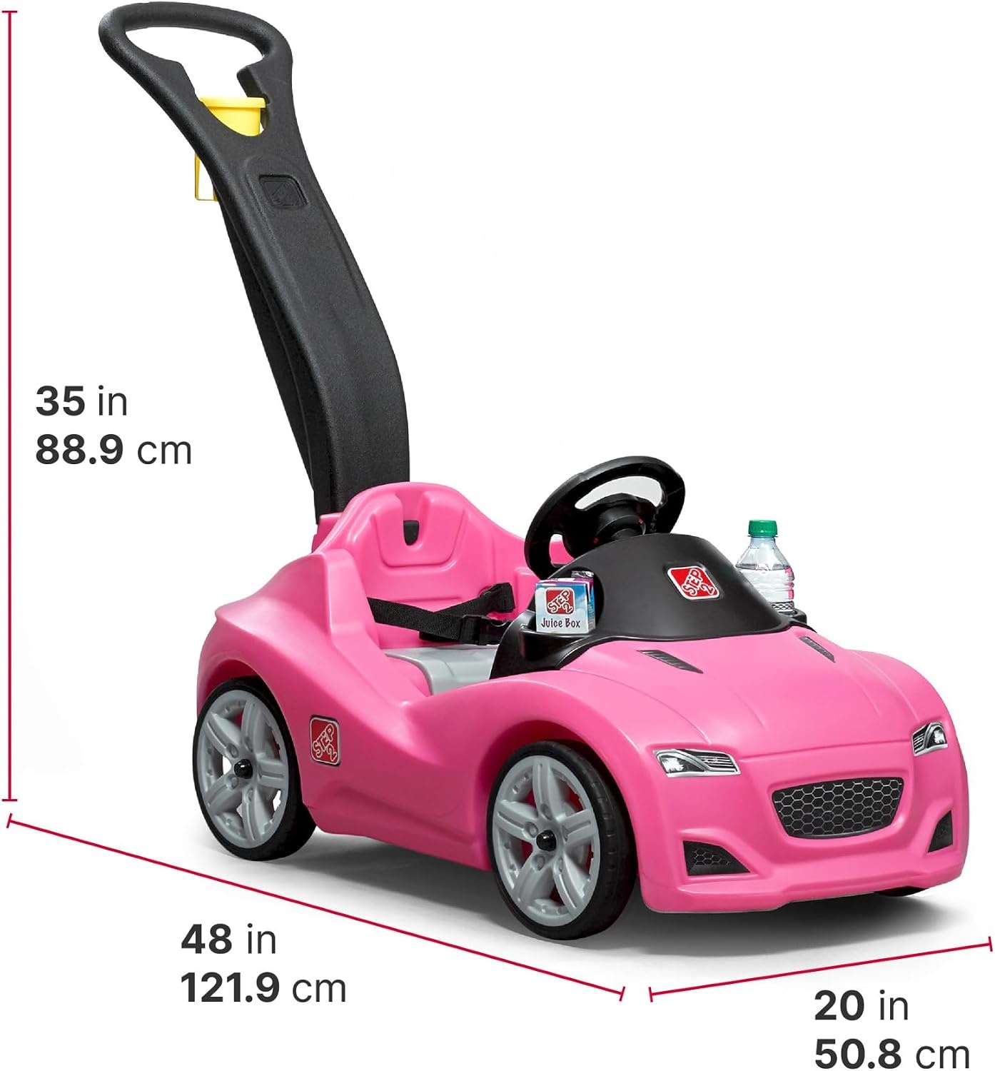 Step2 Whisper Ride Cruiser Kids Push Car, Ride On Toy, Stroller Substitute, Includes Seat Belt & Horn, Made of Durable Plastic, Max Weight 50 lbs., For Toddlers 1.5-4 Years Old, Pink(Pink)