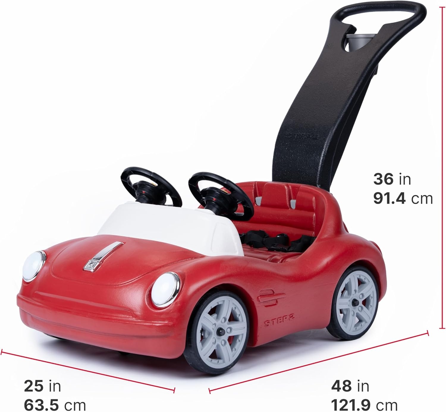 Step2 Side-by-Side Push Around Roadster, Kids Push Car, 2 Seat Ride On Car, Seat Belts & Horn, for Toddlers 1.5-4 Years Old, Red