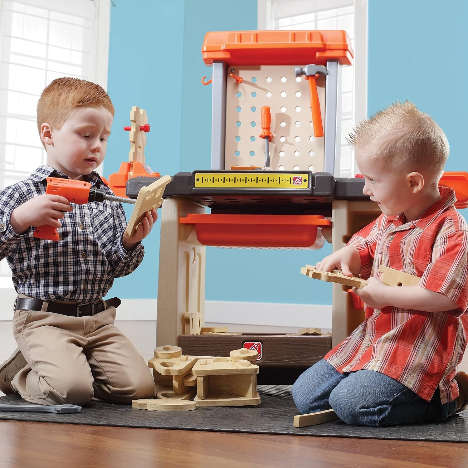 Step2 Handyman Kids Workbench, Indoor/Outdoor Tool Bench for Children, Interactive Play with Sounds, Made of Durable Plastic, Includes 35 Piece Toy Accessories, For Toddlers 3+ Years Old
