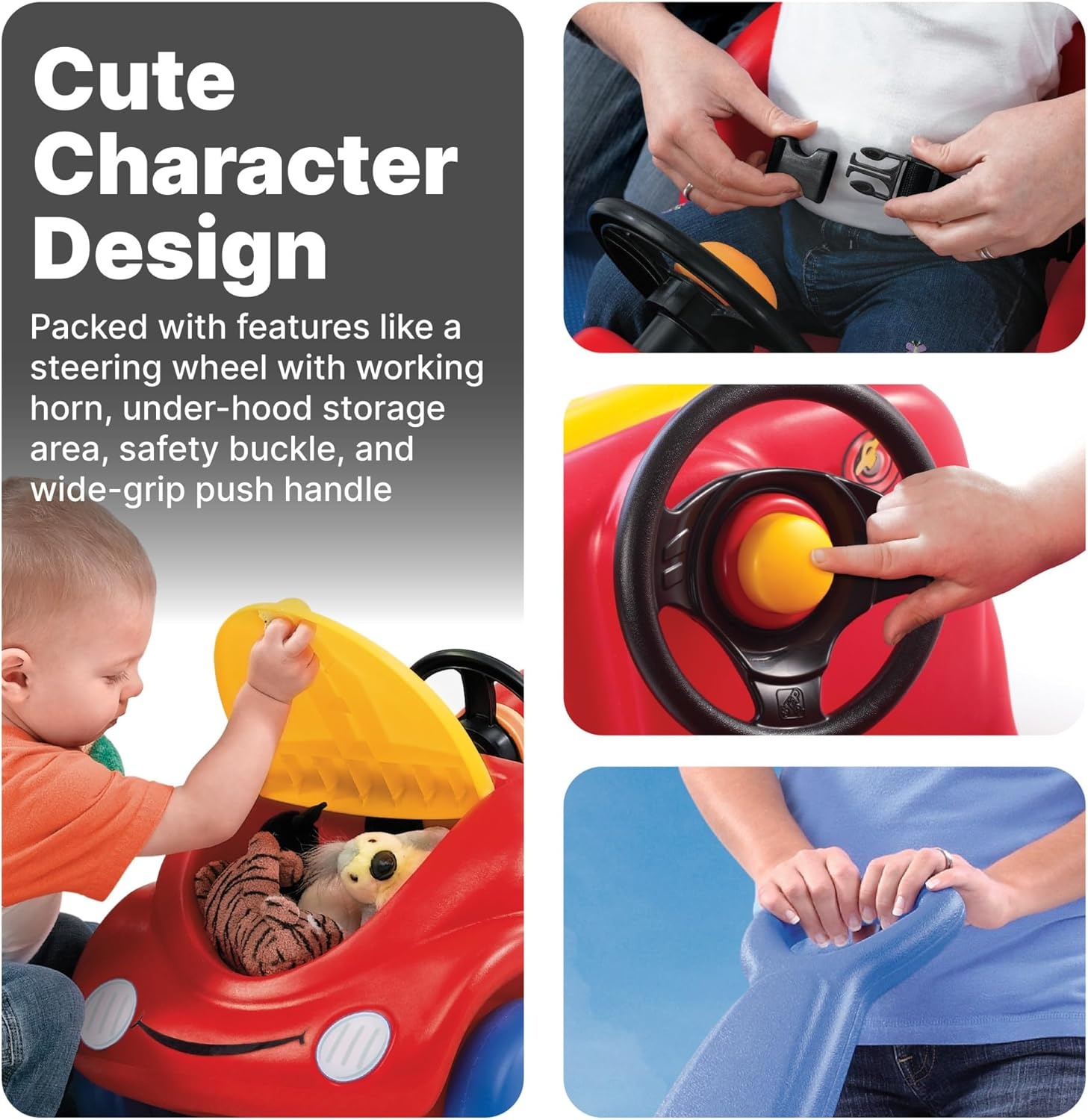 Step2 Push Around Buggy Kids Push Car, Toddler Ride-On Toy with Seat Belt and Horn, Red, Ages 18 Months+(Red)