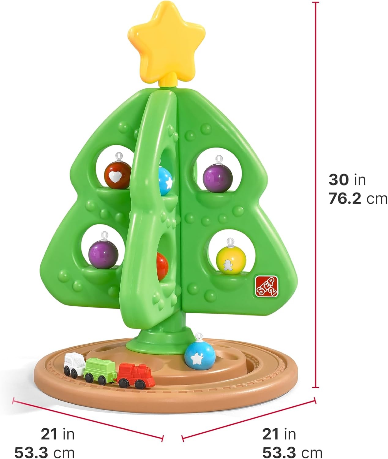 Step2 My First Christmas Tree, Kids Interactive Holiday Toy, 12 Colorful Plastic Ornaments to Decorate, Mini Train Set Circles the Skirt, Made of Durable Plastic, For Toddlers 1.5+ Years Old(Opaque Ornaments)