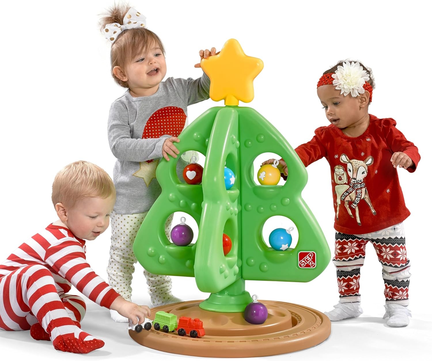 Step2 My First Christmas Tree, Kids Interactive Holiday Toy, 12 Colorful Plastic Ornaments to Decorate, Mini Train Set Circles the Skirt, Made of Durable Plastic, For Toddlers 1.5+ Years Old(Opaque Ornaments)