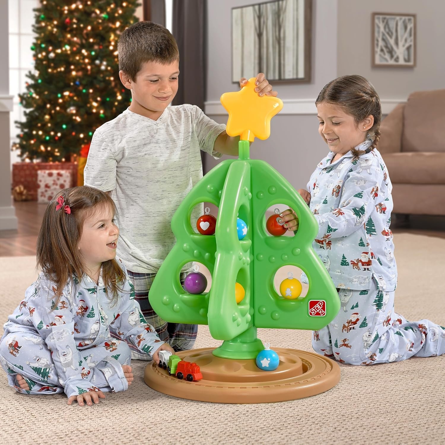 Step2 My First Christmas Tree, Kids Interactive Holiday Toy, 12 Colorful Plastic Ornaments to Decorate, Mini Train Set Circles the Skirt, Made of Durable Plastic, For Toddlers 1.5+ Years Old(Opaque Ornaments)