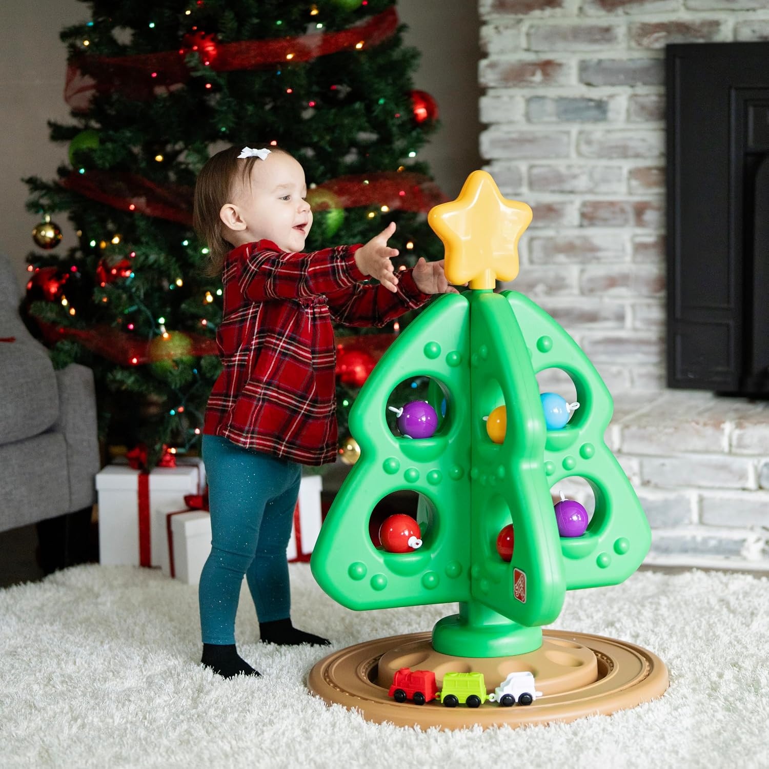 Step2 My First Christmas Tree, Kids Interactive Holiday Toy, 12 Colorful Plastic Ornaments to Decorate, Mini Train Set Circles the Skirt, Made of Durable Plastic, For Toddlers 1.5+ Years Old(Opaque Ornaments)