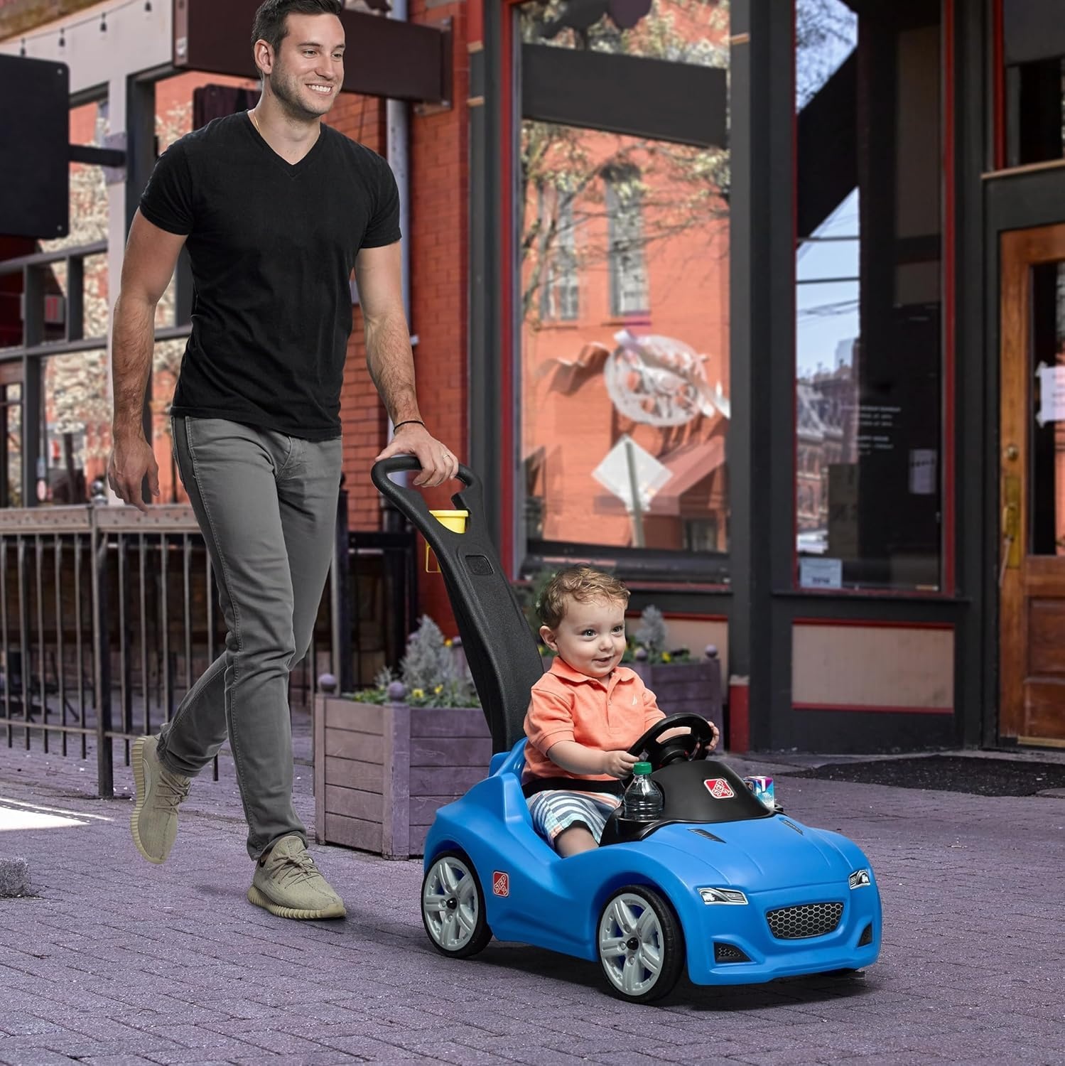 Step2 Whisper Ride Cruiser Kids Push Car, Ride On Toy, Stroller Substitute, Includes Seat Belt & Horn, Made of Durable Plastic, Max Weight 50 lbs., For Toddlers 1.5-4 Years Old, Pink(Blue)
