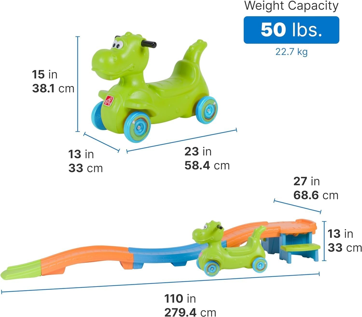 Step2 Unicorn Up & Down Roller Coaster Kids Ride On Toy, Push Car, Indoor/Outdoor Playset, Made of Durable Plastic, Max Weight 50 lbs., For Toddlers 2-5 Years Old, Multicolor(Dino Dash)