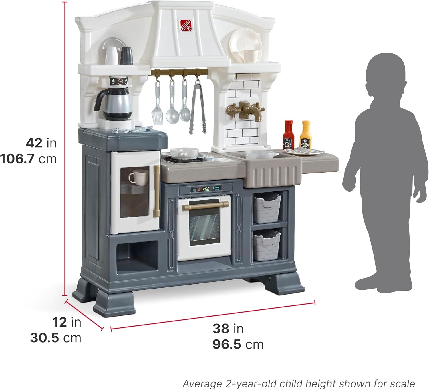 Step2 Gilded Gourmet Kids Kitchen Playset, Indoor/Outdoor Kitchenette, Interactive Play with Lights and Sounds, Made of Durable Plastic, Includes 20 Piece Toy Accessories, for Toddlers 2+ Years Old(Gilded Gourmet Kitchen)