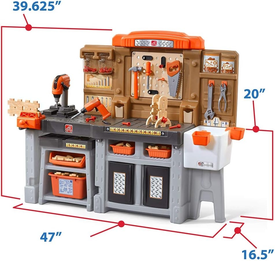 Step2 Pro Play Kids Workshop with Utility Bench, Indoor/Outdoor Tool Bench for Children, Interactive Play with Sounds, Made of Durable Plastic, Includes 76 Piece Toy Accessories, Toddlers 3+ Years Old