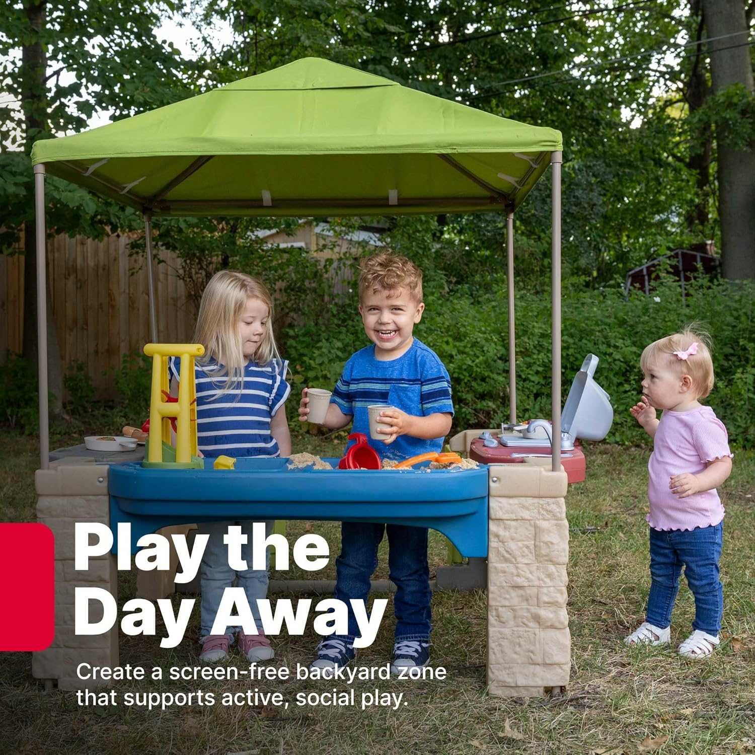 Step2 All Around Playtime Patio with Canopy Playset – Shaded Outdoor Playhouse for Kids with Realistic, Interactive Features, Room for Multiple Toddlers to Play – Dimensions: 60″ H x 47.5″ W x 47.5″ D(Green)