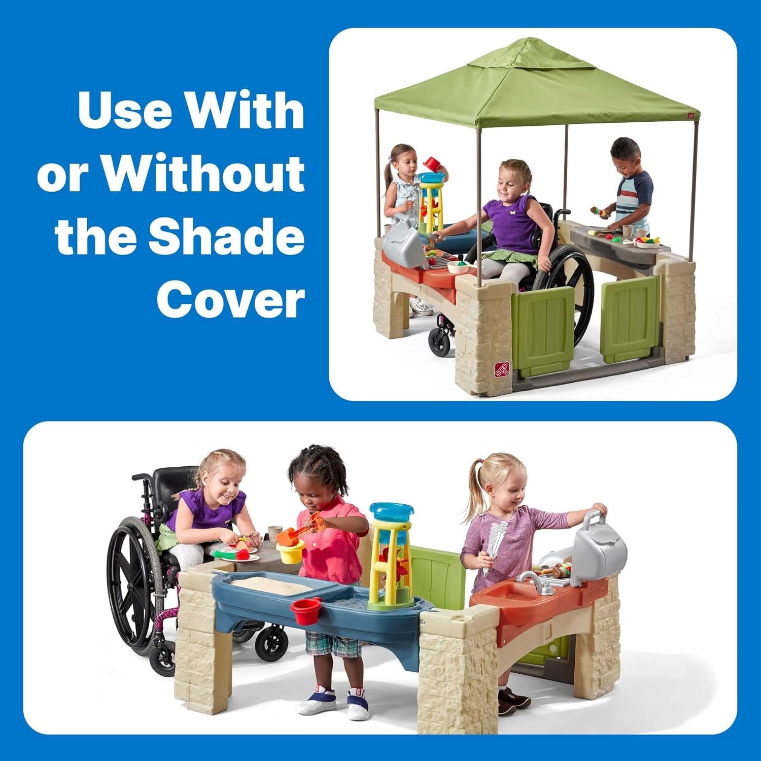 Step2 All Around Playtime Patio with Canopy Playset – Shaded Outdoor Playhouse for Kids with Realistic, Interactive Features, Room for Multiple Toddlers to Play – Dimensions: 60″ H x 47.5″ W x 47.5″ D(Green)