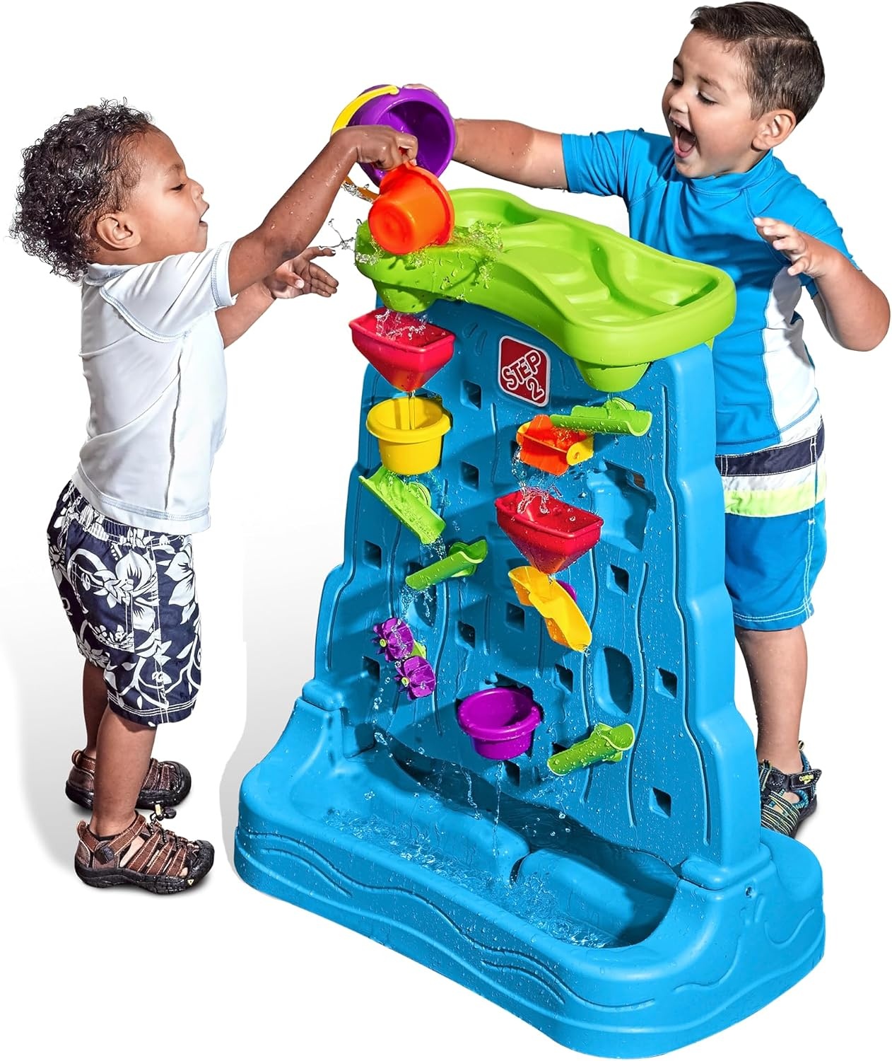 Step2 Waterfall Discovery Wall, Kids Double-Sided Water and Sand Activity Sensory Table, Summer Outdoor Toys, 13 Piece Toy Accessories, For Toddlers 1.5+ Years Old